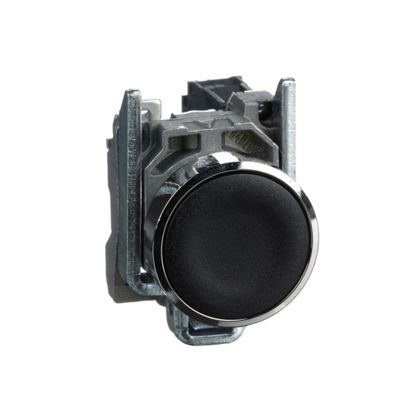 XB4BA21, Flush push button XB4, Ø22, metal, black, spring return, 1NO