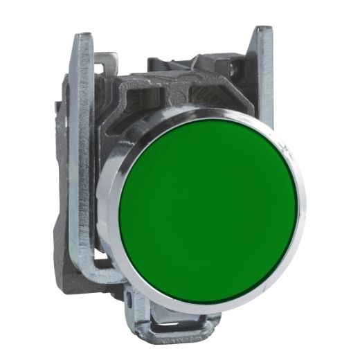 XB4BA31, Flush push button XB4, Ø22, metal, green, spring return, 1NO