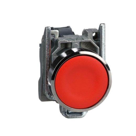 XB4BA42, Flush push button XB4, Ø22, metal, red, spring return, 1NO