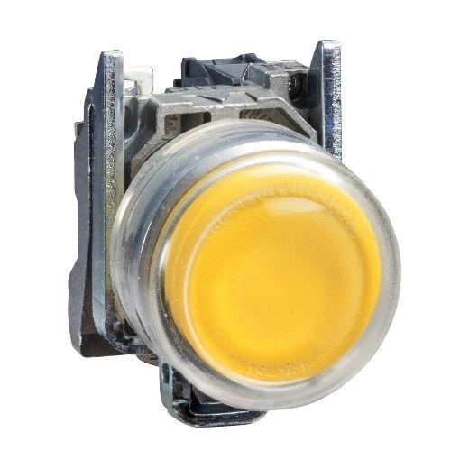 XB4BP51, Push button XB4, Ø22, metal, yellow, spring return, booted, 1NO