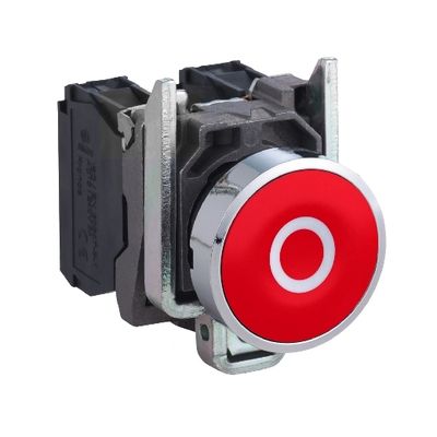 XB4BA4322, Flush push button XB4, Ø22, metal, red, spring return, 1NO, "O"