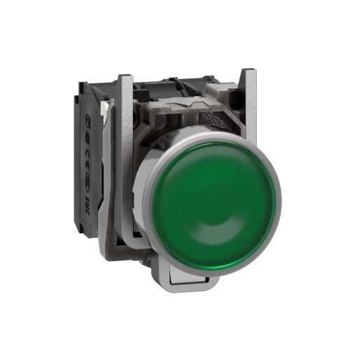 XB4BW33B5, Flush illum push button XB4, Ø22, metal, green, spring return, 1NO+1NC, 24V AC/DC