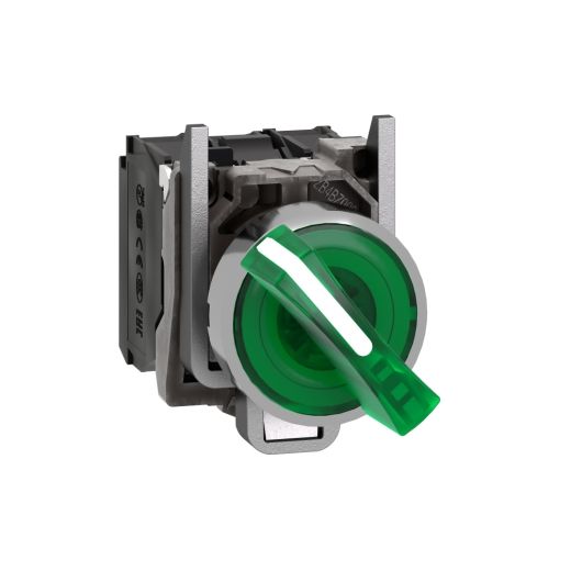 XB4BK123B5, Selector illum switch XB4, Ø22, metal, green, 2-position, stay put, 1NO+1NC, 24V AC/DC