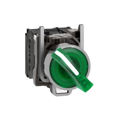 XB4BK123B5, Selector illum switch XB4, Ø22, metal, green, 2-position, stay put, 1NO+1NC, 24V AC/DC