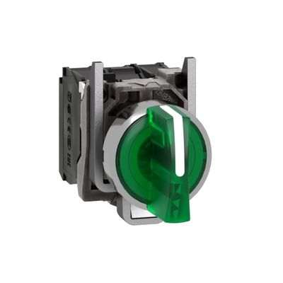 XB4BK133B5, Selector illum switch XB4, Ø22, metal, green, 3-position, stay put, 1NO+1NC, 24V AC/DC