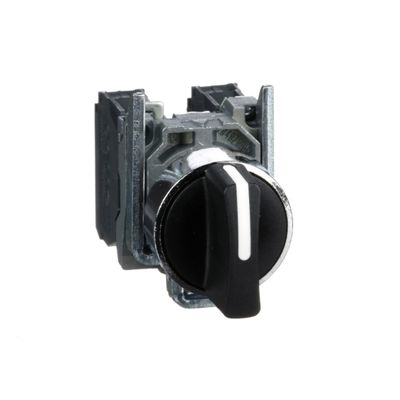 XB4BD33, Selector switch XB4, Ø22, metal, black, 3-position, stay put, 2NO