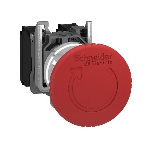 XB4BS8444, Ø40 Emergency stop XB4, Ø22, metal, red, turn release, 2NC