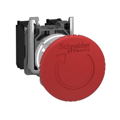 XB4BS8444, Ø40 Emergency stop XB4, Ø22, metal, red, turn release, 2NC