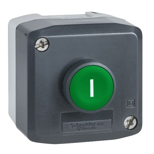 XALD102, Dark grey station XALD, green flush, Ø22, spring return, "I", 1NO