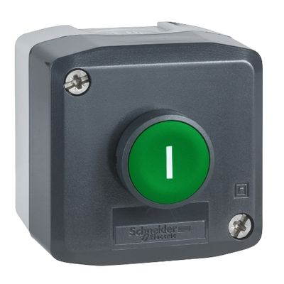 XALD102, Dark grey station XALD, green flush, Ø22, spring return, "I", 1NO
