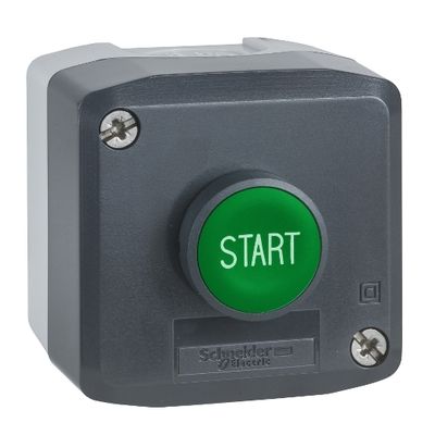 XALD103, Dark grey station XALD, green flush, Ø22, spring return, "START", 1NO