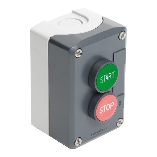 XALD215, Dark grey station XALD, 2 flush push buttons, Ø22, spring return, "START-STOP", 1NO+1NC