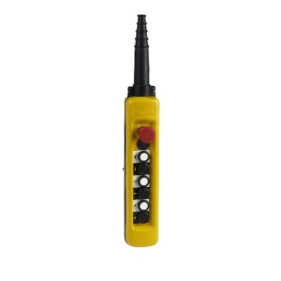 XACA6913, Pendant control station XAC, plastic, yellow, 7 push buttons, 2NO+1NC, 1 emergency stop NC, 2 speed