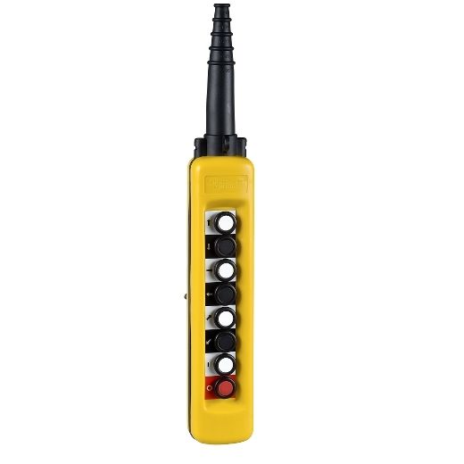 XACA871, Pendant control station XAC, plastic, yellow, 8 push buttons, 7NO+1NC, single speed