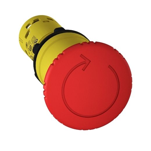 XB7NS8445, Monolithic Ø40 emergency stop XB7, Ø22,  plastic, turn to release, 1NO+1NC