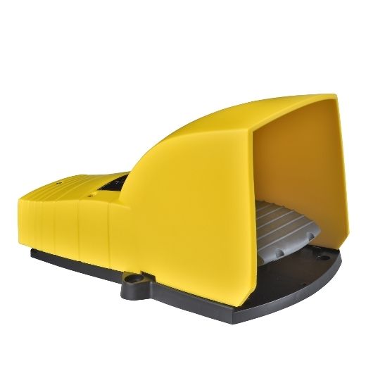 XPEY510, Single foot switch XPE, plastic, yellow, with cover, trigger mechanism, 1 step, 1NC+1NO, IP55
