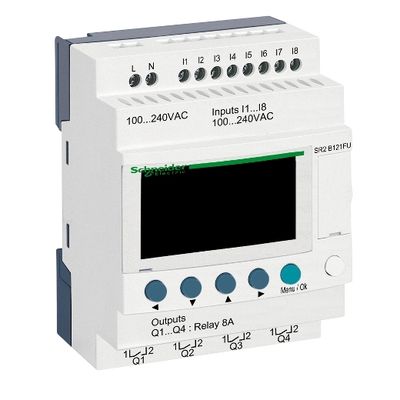 SR2B121FU, Compact smart relay SR2, clock, display, 12 I/O, 100..240V AC