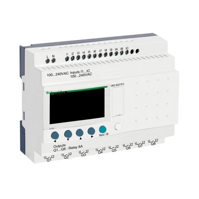 SR2B201FU, Compact smart relay SR2, clock, display, 20 I/O, 100..240V AC