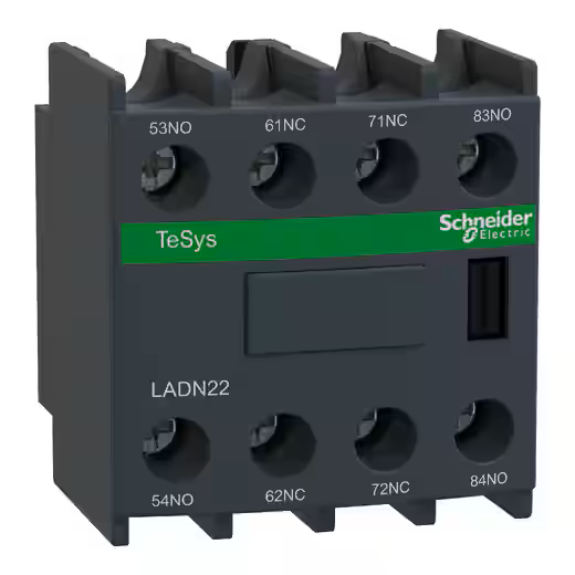 LADN22, Auxiliary contact block TeSys D, 2NO+2NC, front mounting, screw clamp terminals