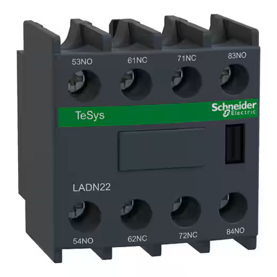 LADN22, Auxiliary contact block TeSys D, 2NO+2NC, front mounting, screw clamp terminals