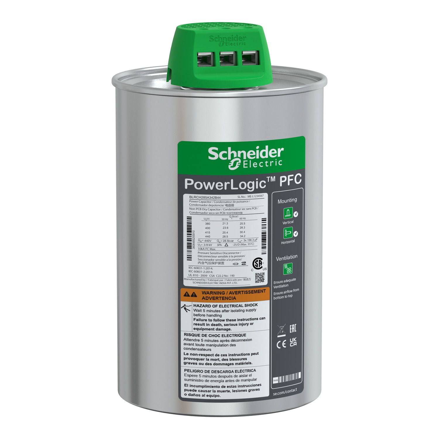 BLRCH285A342B44, VarPlus Can heavy duty capacitor, 28.5/34.2kvar, 440V, 50/60Hz