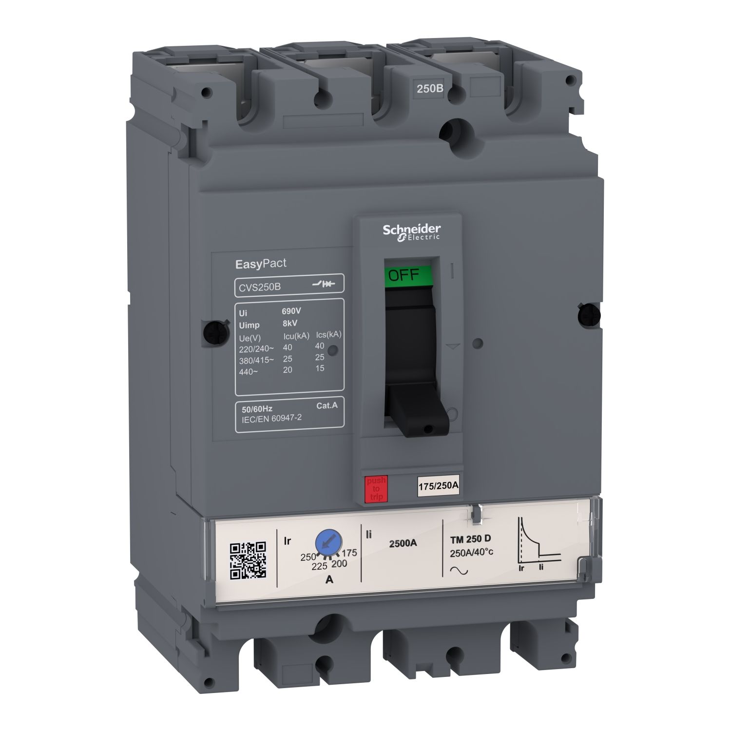 LV510304, MCCB, EasyPact CVS100B, 25kA/415VAC, 3 poles, TMD trip unit 50A