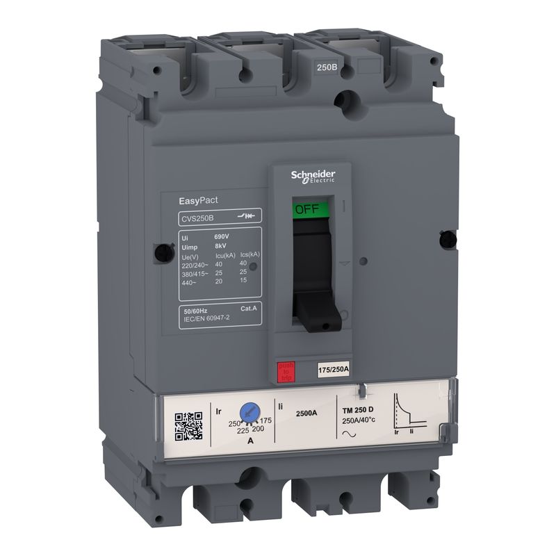 LV510306, MCCB, EasyPact CVS100B, 25kA/415VAC, 3 poles, TMD trip unit 80A