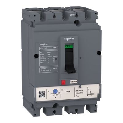 LV510306, MCCB, EasyPact CVS100B, 25kA/415VAC, 3 poles, TMD trip unit 80A