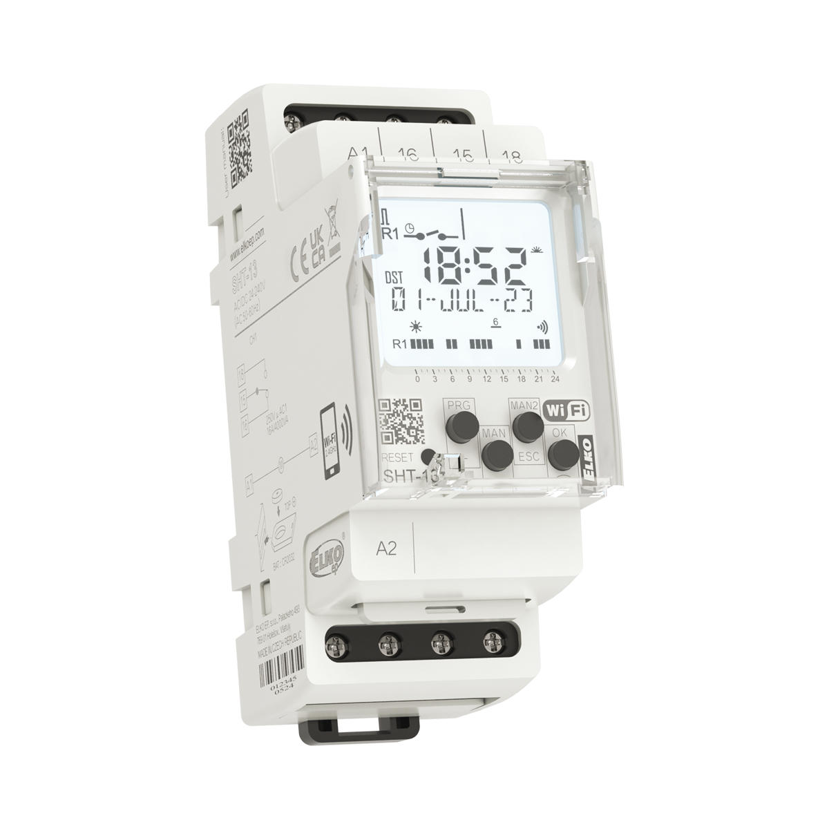 SHT-13/1, Programmable time switch, daily/weekly/yearly and astronomical SHT, 1CO, 16A, pulse, Wi-Fi, 24..240V AC/DC, reserve