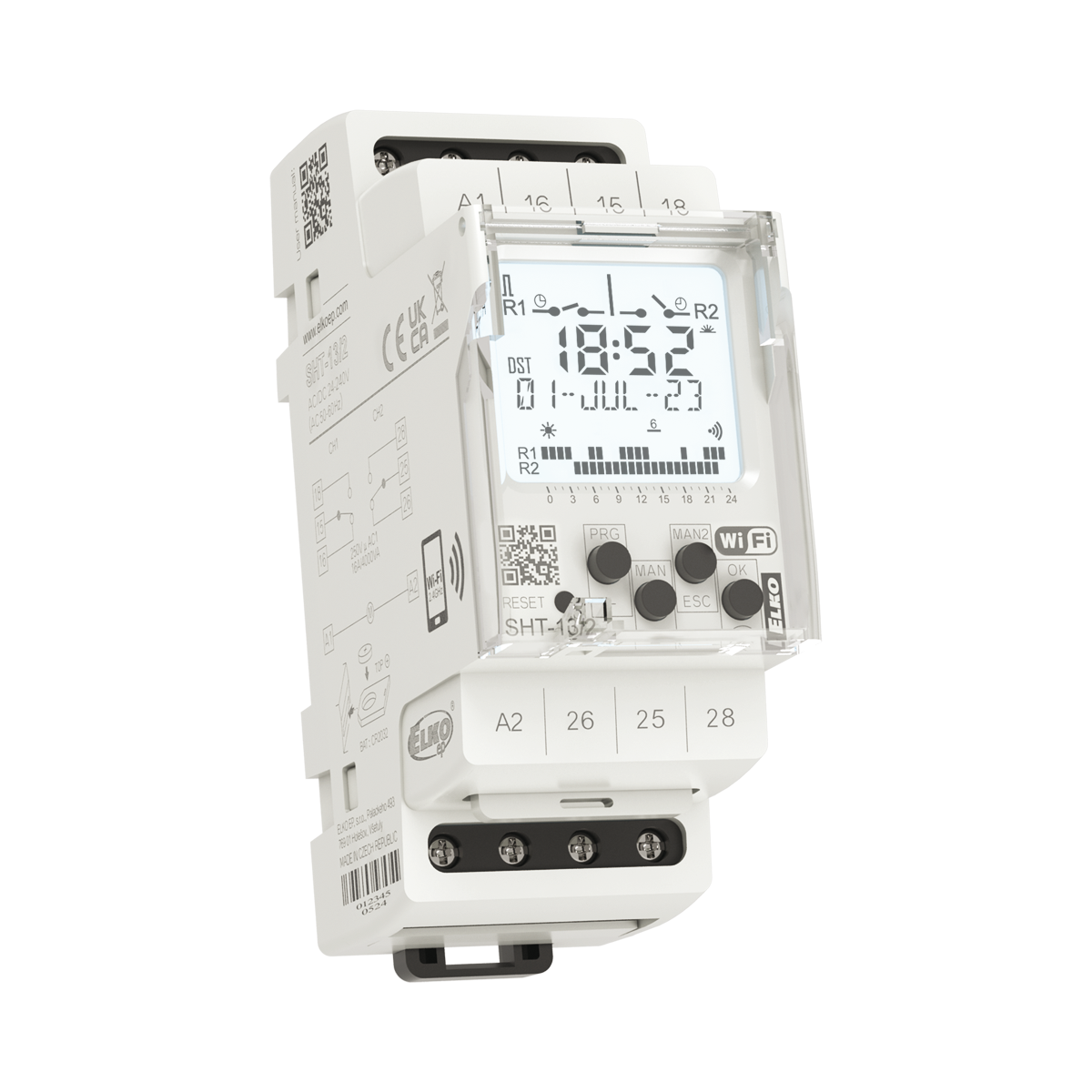 SHT-13/2, Programmable time switch, daily/weekly/yearly and astronomical SHT, 2CO, 16A, pulse, Wi-Fi, 24..240V AC/DC, reserve