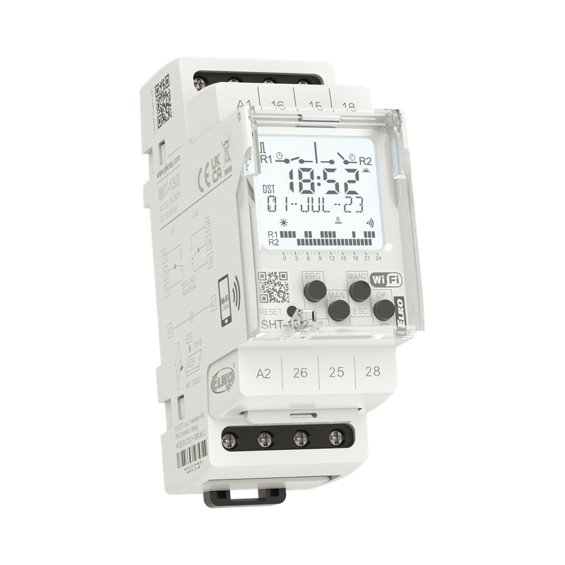 SHT-13/2, Programmable time switch, daily/weekly/yearly and astronomical SHT, 2CO, 16A, pulse, Wi-Fi, 24..240V AC/DC, reserve