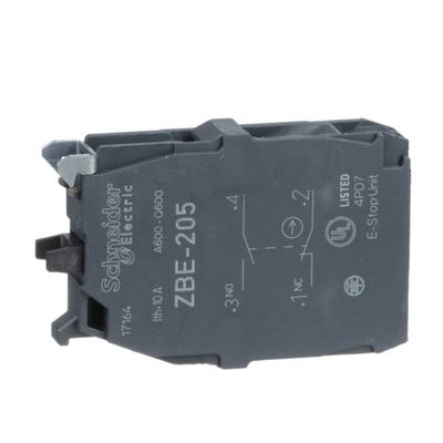 ZBE205, Double contact block ZBE, 1NO+1NC, screw clamp terminal
