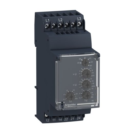 RM35UB330, 3-phase over and undervoltage control relay RM35, 5A, 2CO, 0.3..30s, 220..480V AC