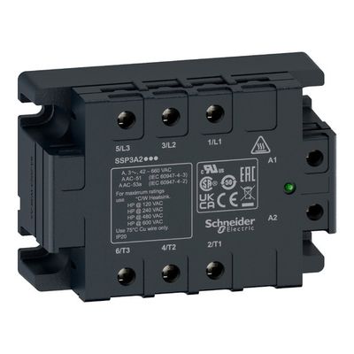 SSP3A225BDT, 3 phase solid state relay panel mount SSP3, 25A, 4..32V DC, output 42..660V AC