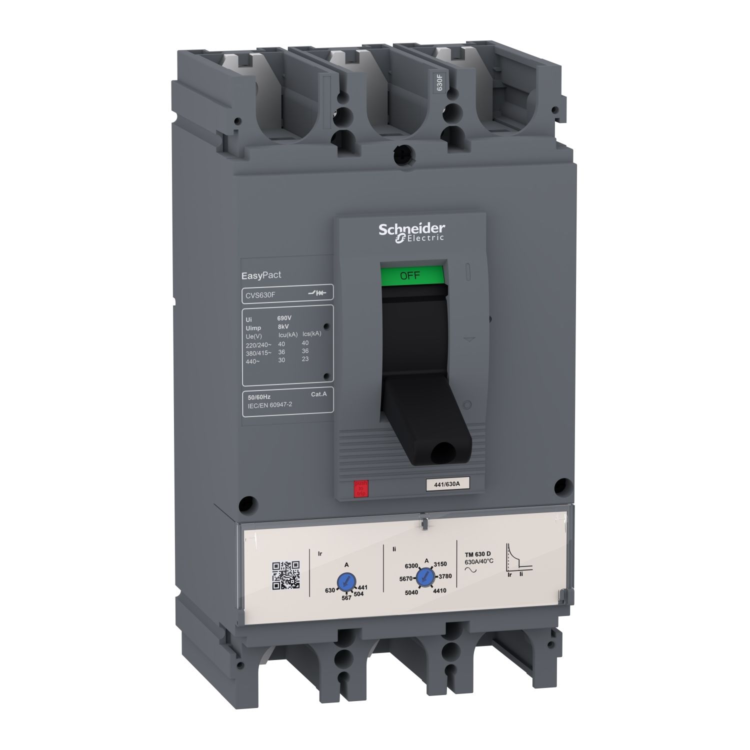 LV563307, MCCB, EasyPact CVS630F, 36kA/415VAC, 3 poles, TMD trip unit 630A