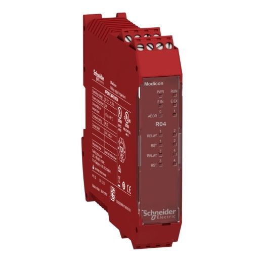 XPSMCMRO0004, Modicon expansion module XPS, 4 safety output, backplane connection, 24V DC