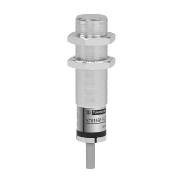 XT518B1PAL2, Capacitive proximity XT5, M18, brass, Sn=5mm, PNP, 1NO, 24V DC, cable 2m