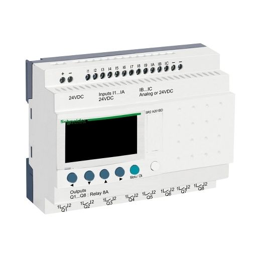 SR2A201BD, Compact smart relay SR2, no clock, display, 20 I/O, 24V DC