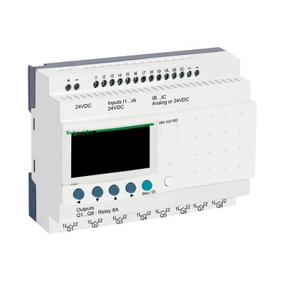 SR2A201BD, Compact smart relay SR2, no clock, display, 20 I/O, 24V DC