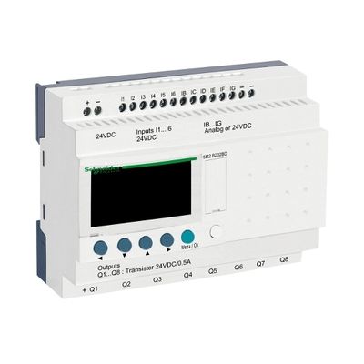 SR2B202BD, Compact smart relay SR2, clock, display, 20 I/O, 24V DC