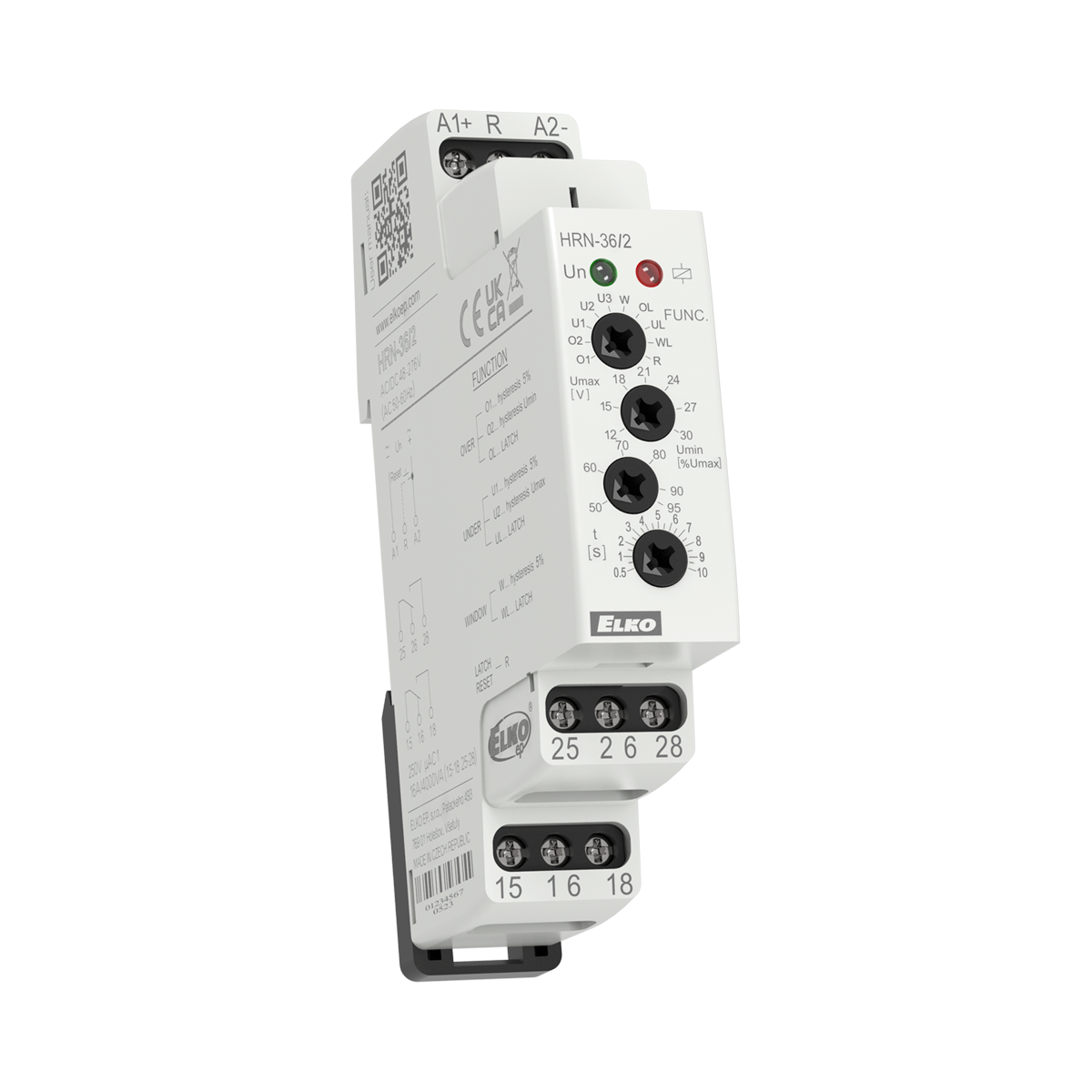 HRN-36/2, Over and undervoltage relay HRN, 16A, 2CO, 0.5..10s, 6..30V DC