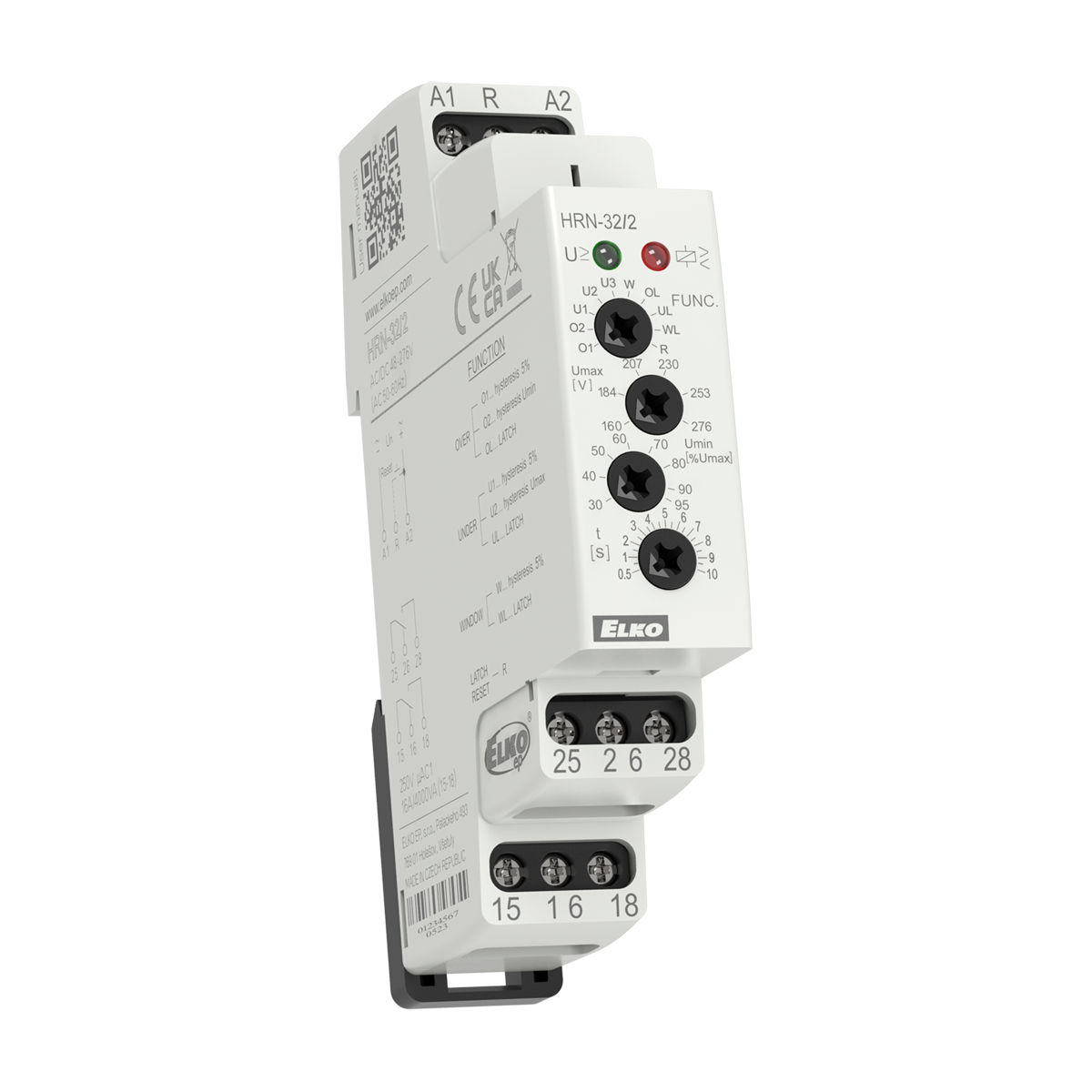 HRN-32/2, Over and undervoltage relay HRN, 16A, 1CO for each level, 0.5..10s, 48..276V AC/DC