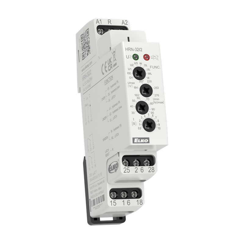 HRN-32/2, Over and undervoltage relay HRN, 16A, 1CO for each level, 0.5..10s, 48..276V AC/DC
