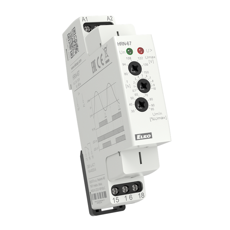 HRN-67, Over and undervoltage relay HRN, 16A, 1CO, 0.1..10s, 24..150V AC