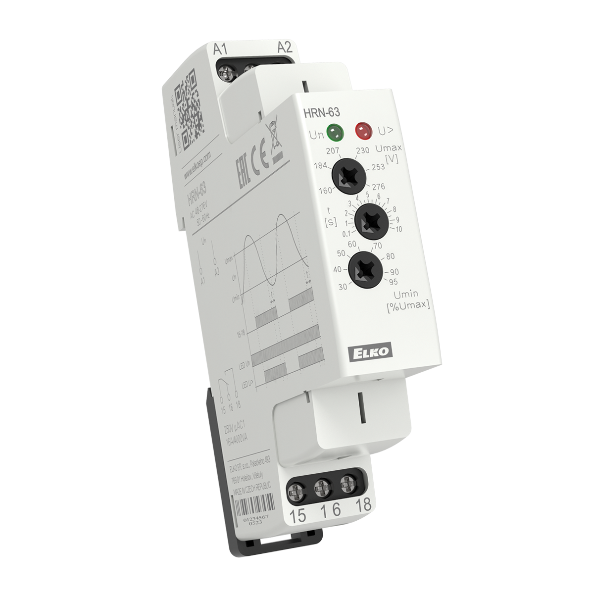 HRN-63, Over and undervoltage relay HRN, 16A, 1CO, 0.1..10s, 0. 48..276V AC