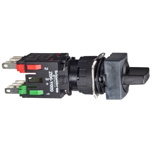 XB6CD225B, Selector switch XB6, Ø16, square, plastic, 2 position, stay put, black, 1NO+1NC