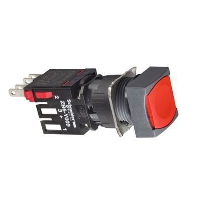 XB6CA45B, Push button XB6, Ø16, square, plastic, spring, red, 1NC