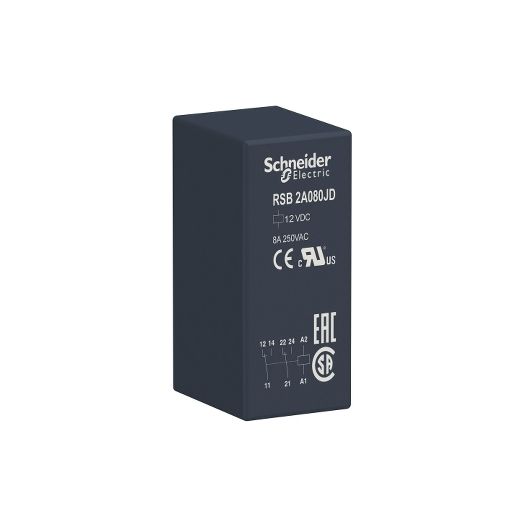 RSB2A080JD, PCB interface plug-in relay RSB, 8A, 2CO, 12V DC