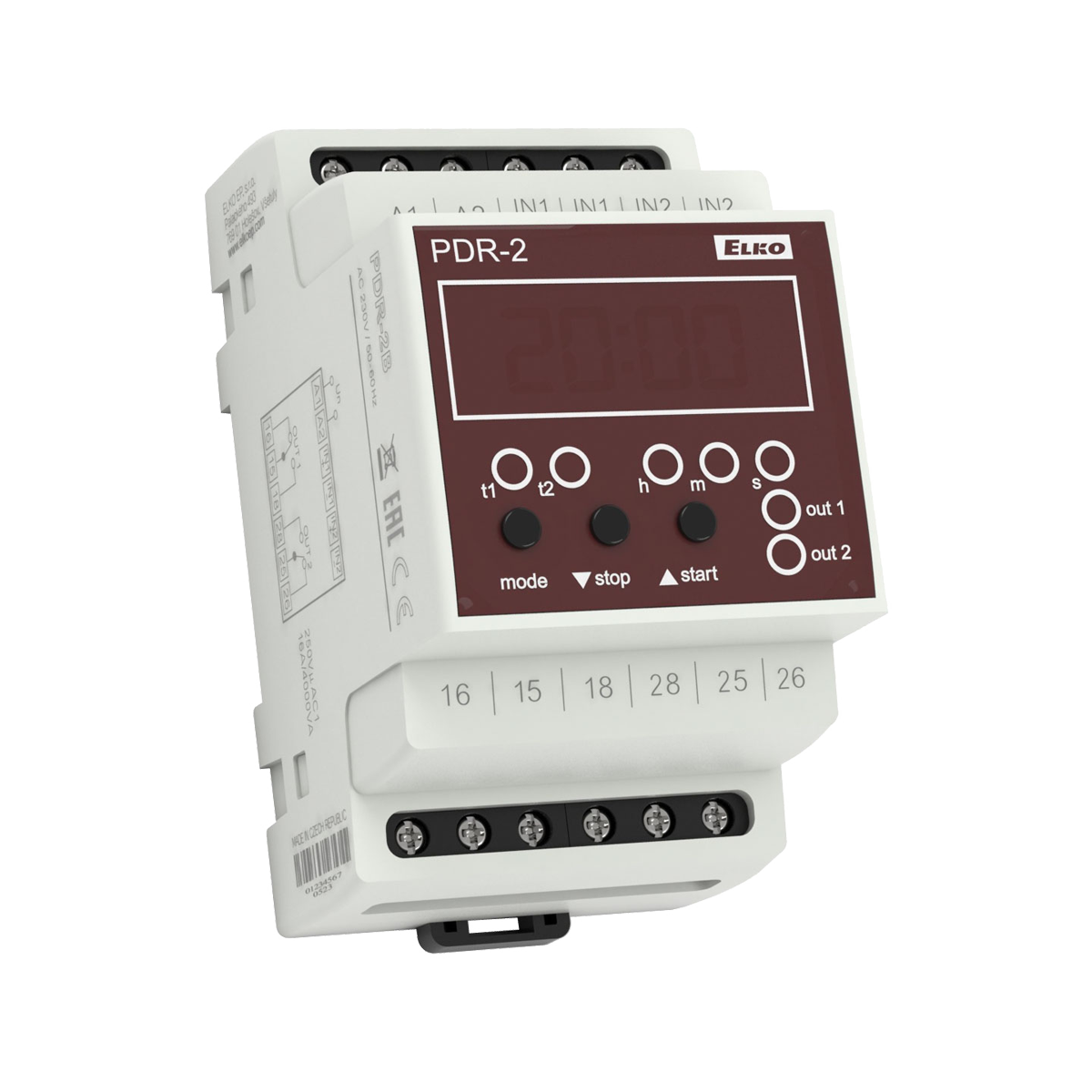 PDR-2B, Programmable digital relay LED display PDR, 0.1s..100hrs, 2CO, 12..240V AC/DC