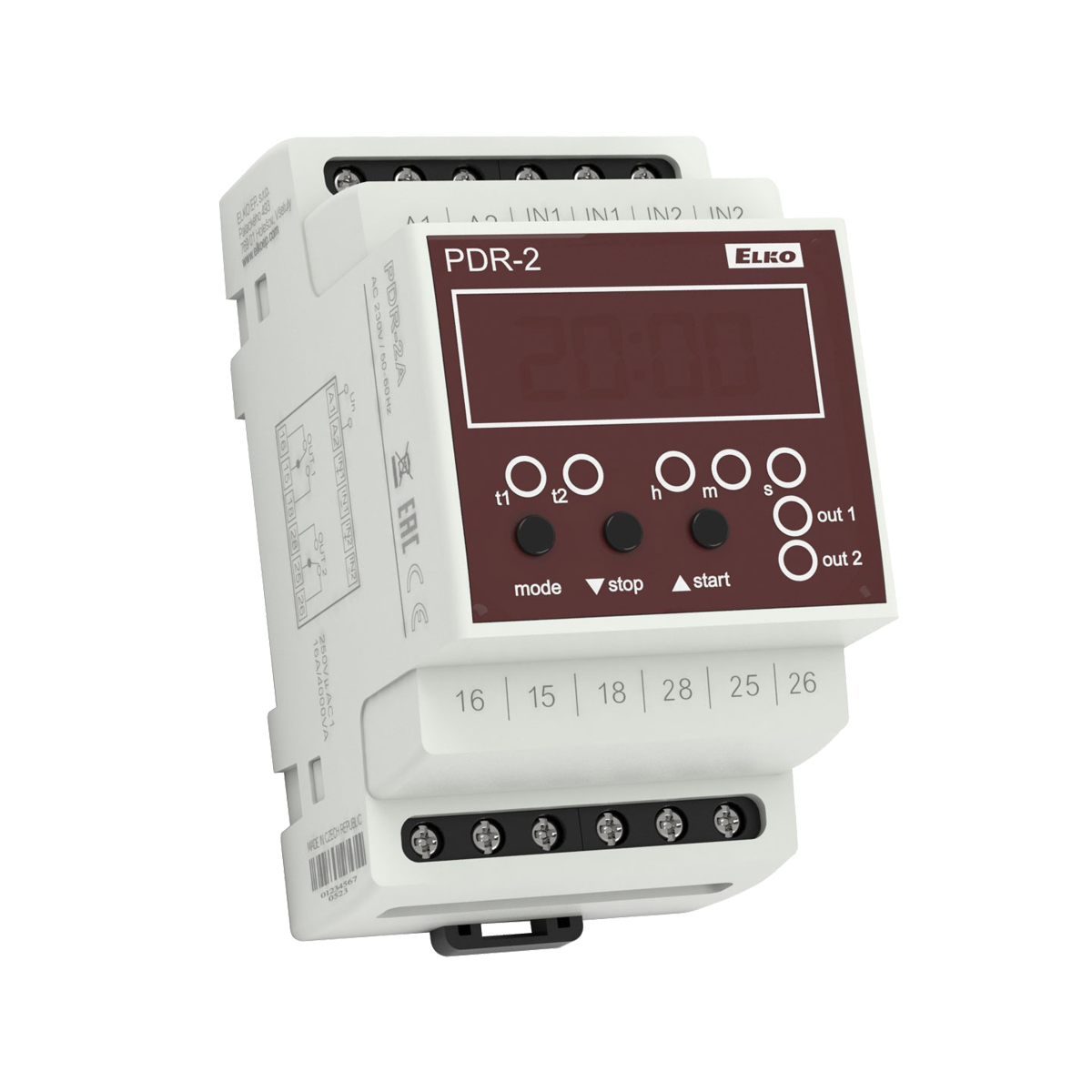 PDR-2A, Programmable digital relay LED display PDR, 0.1s..100hrs, 2CO, 12..240V AC/DC